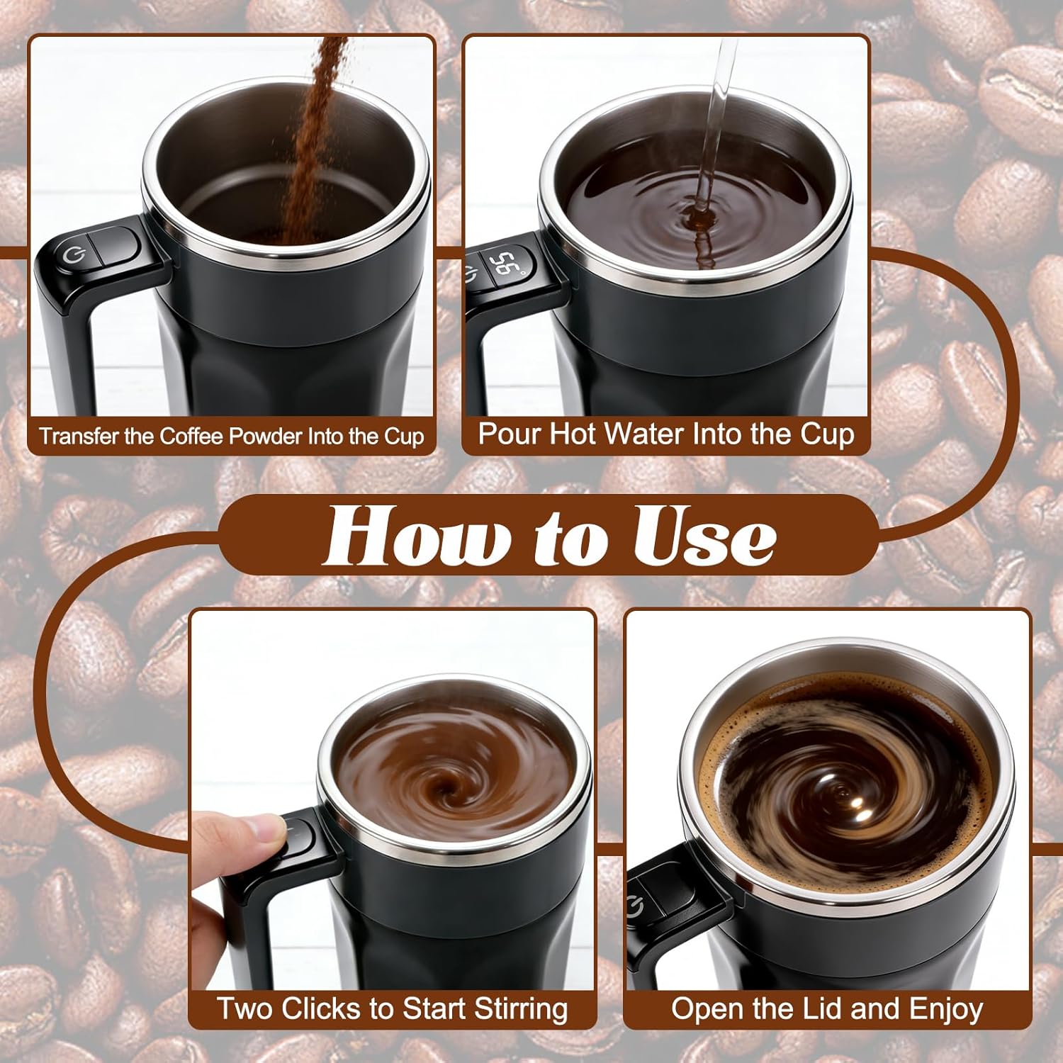 🎉 Spring Offer: 50% OFF 💖 Self Stirring Mug, Rechargeable Automatic Magnetic Mixing Coffee Mug, Waterproof Cup for Milk, Cocoa and Beverages, Ideal for Office, Kitchen and Travel