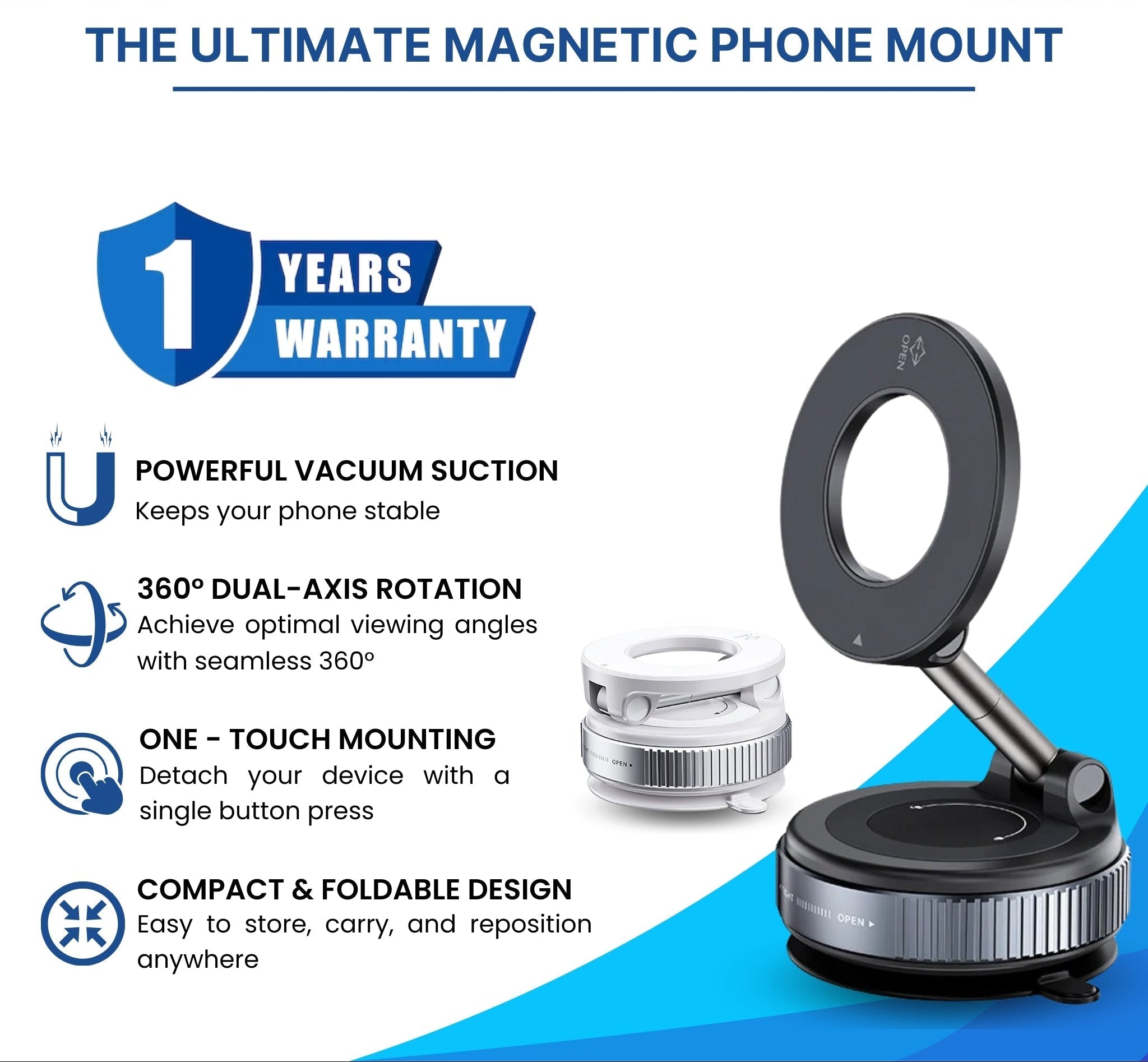 360° Adjustable Vacuum Magnetic Suction Cup Phone Holder Mount