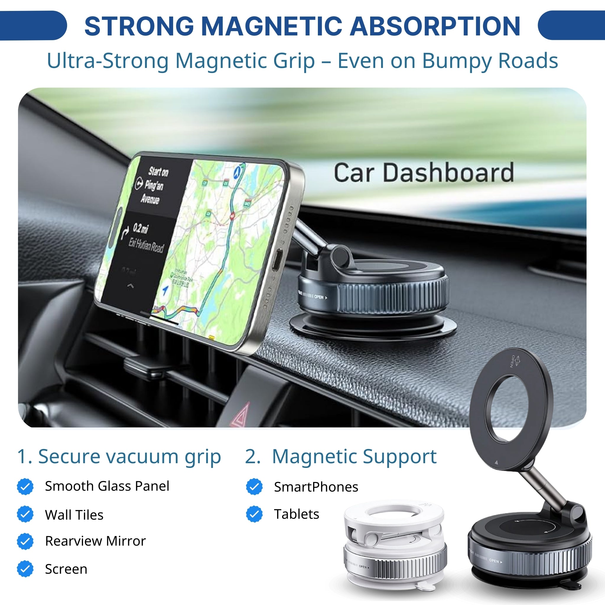 360° Adjustable Vacuum Magnetic Suction Cup Phone Holder Mount