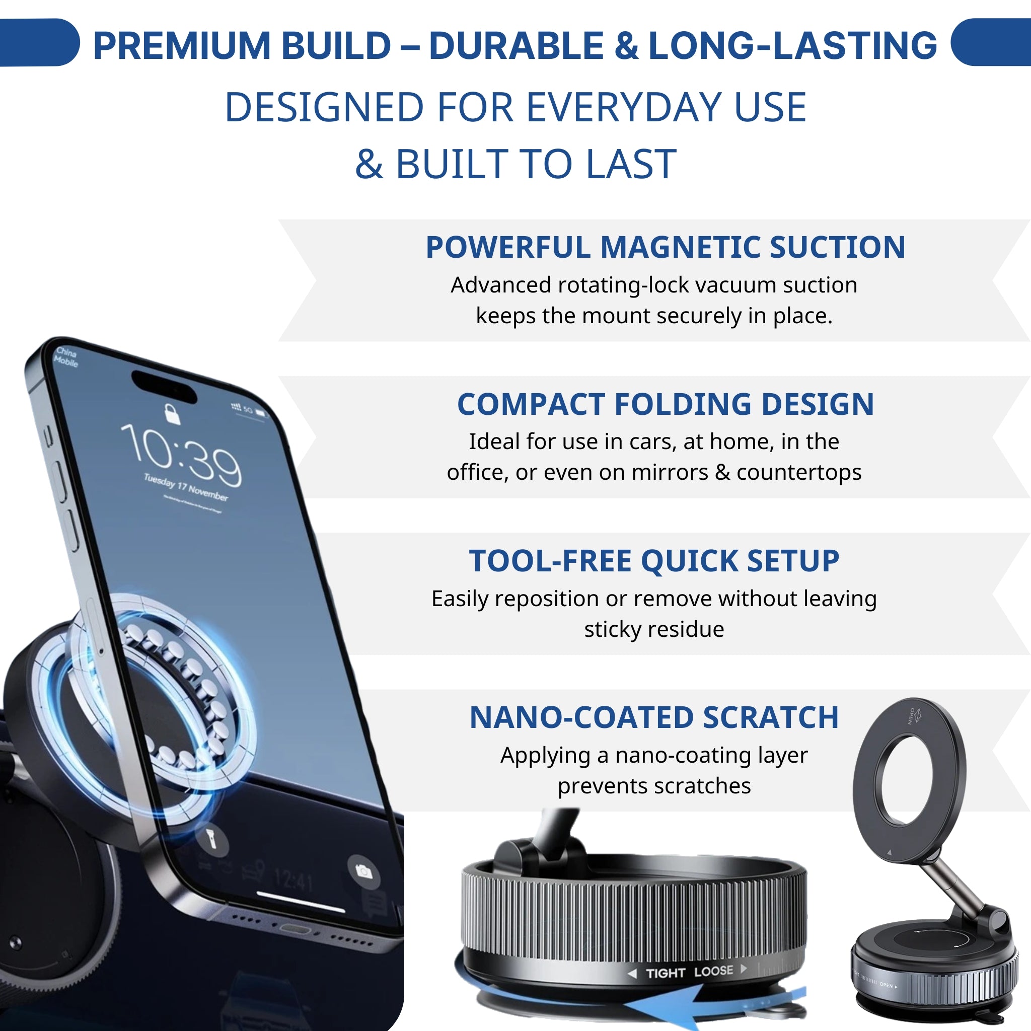 360° Adjustable Vacuum Magnetic Suction Cup Phone Holder Mount