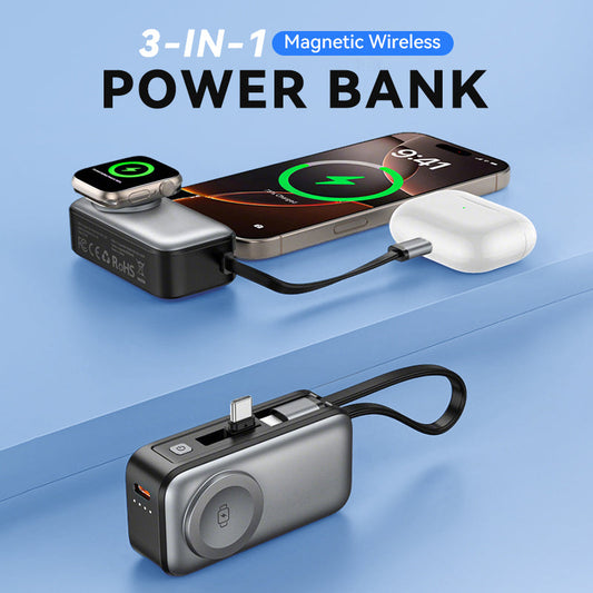 🔋 Orico 3-in-1 Power Bank – Integrated Cable & Foldable Wall Plug – Wireless Watch Charger for iPhone & Android ✈️