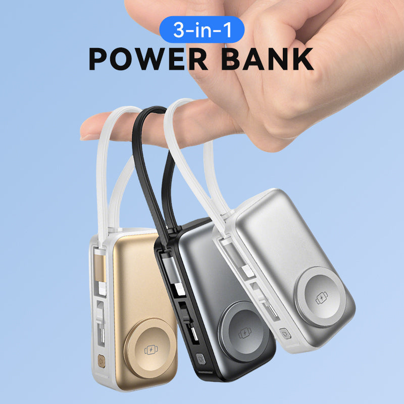 🔋 Orico 3-in-1 Power Bank – Integrated Cable & Foldable Wall Plug – Wireless Watch Charger for iPhone & Android ✈️