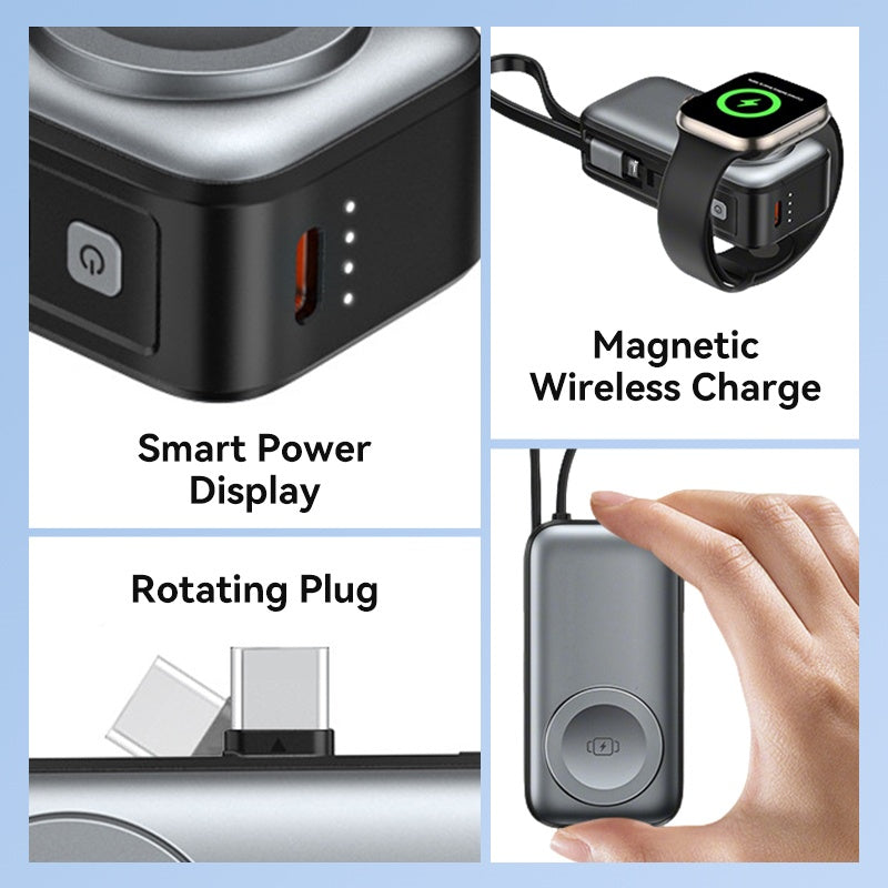 🔋 Orico 3-in-1 Power Bank – Integrated Cable & Foldable Wall Plug – Wireless Watch Charger for iPhone & Android ✈️